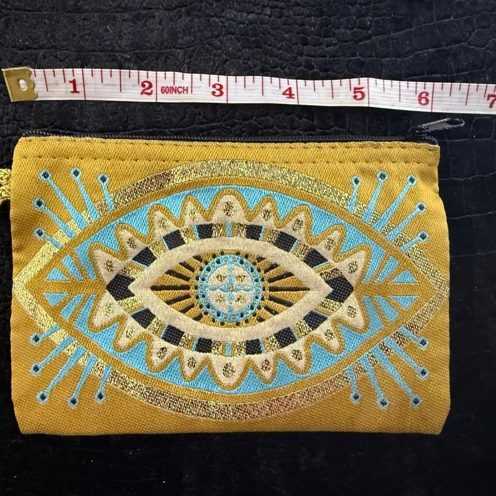 Embroidered Eye Design Clutch - Gold and Blue - Picture 2 of 4